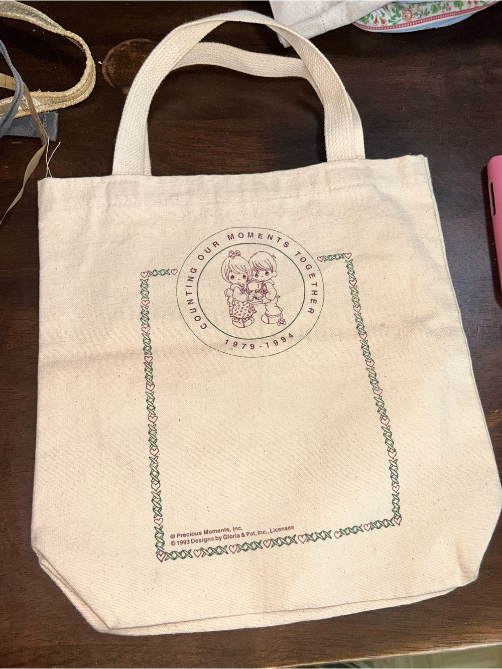 Precious Moments Natural Canvas Tote with Pink Illustration